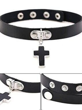 5 Pcs Leather Choker Punk Choker Necklace Set, Adjustable Soft Black PU